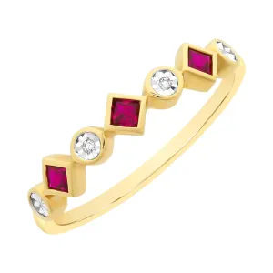 9ct Yellow Gold Created Ruby & Diamond Ring