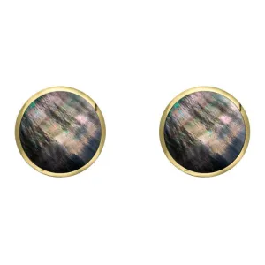 9ct Yellow Gold Dark Mother of Pearl 8mm Classic Large Round Stud Earrings