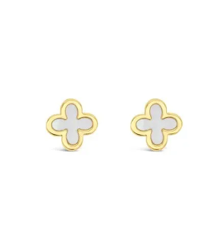 9ct Yellow Gold Mother Of Pearl Clover Stud Earrings