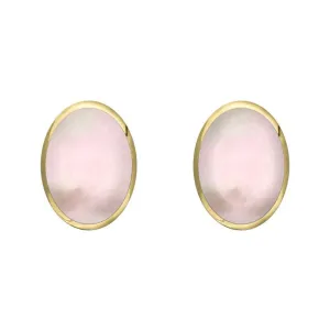 9ct Yellow Gold Pink Mother of Pearl 8 x 6mm Classic Medium Oval Stud Earrings