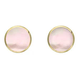 9ct Yellow Gold Pink Mother of Pearl 8mm Classic Large Round Stud Earrings