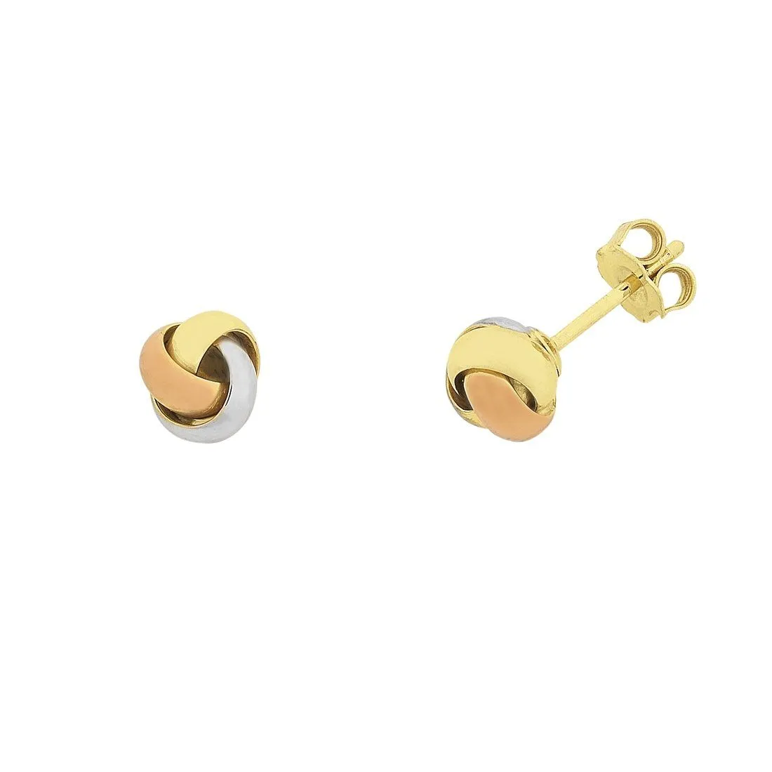 9ct Yellow Gold Silver Infused 3 Tone Knotted Stud Earrings