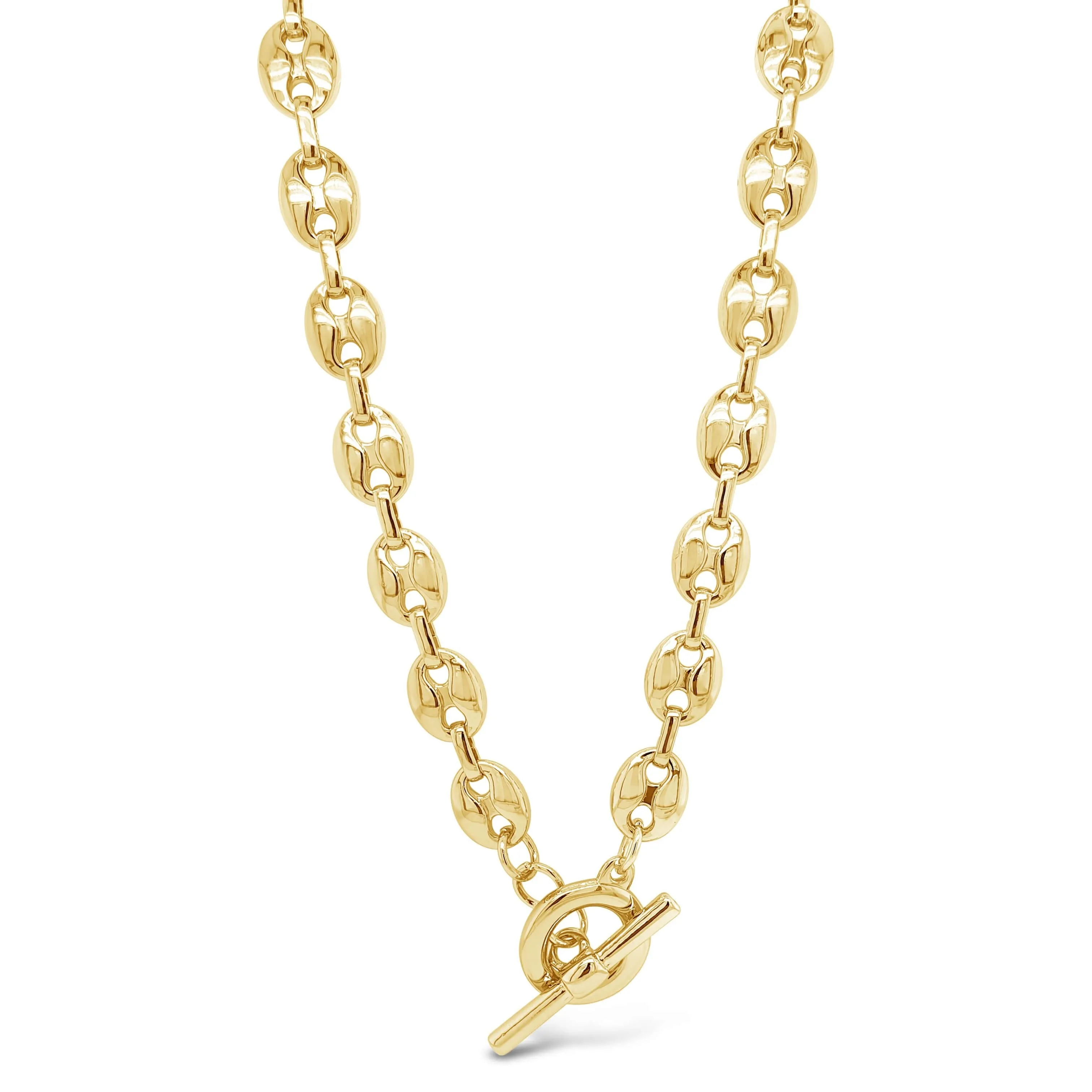 Absolute Gold T Bar Oval Disc Link Necklace