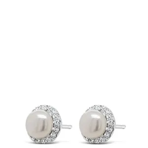 Absolute Kids Sterling Silver Small Pearl Halo Stud Earrings