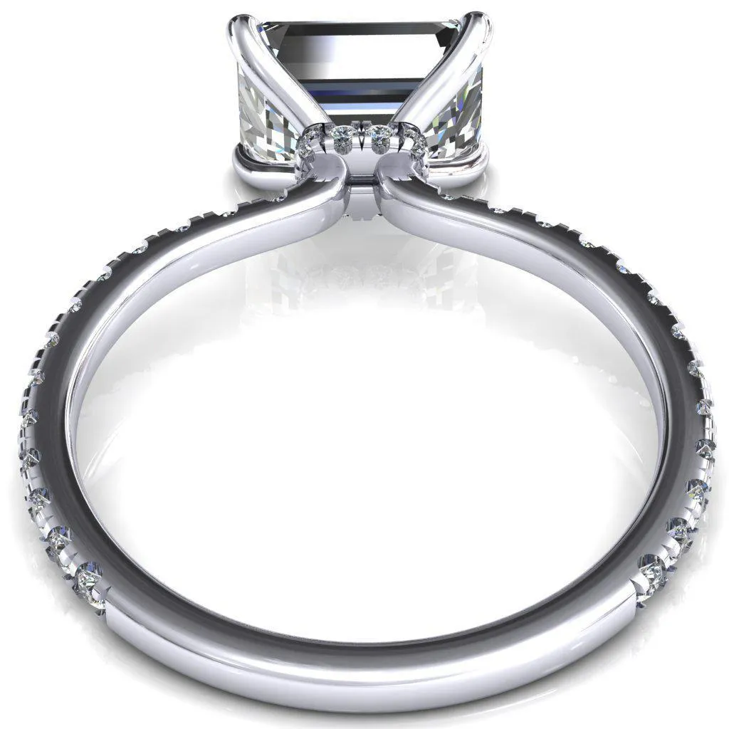 Alayna Emerald Moissanite East-West 4 Claw Prong 3/4 Micro Pave Diamond Accent Ring Engagement Ring