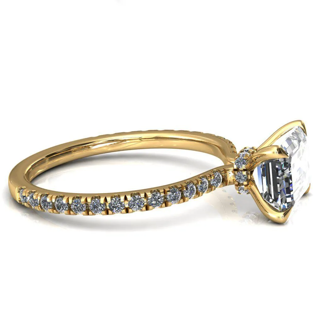 Alayna Emerald Moissanite East-West 4 Claw Prong 3/4 Micro Pave Diamond Accent Ring Engagement Ring