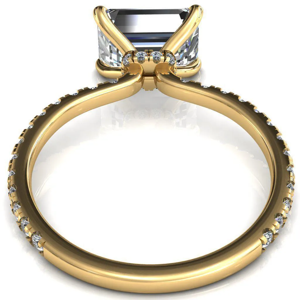 Alayna Emerald Moissanite East-West 4 Claw Prong 3/4 Micro Pave Diamond Accent Ring Engagement Ring