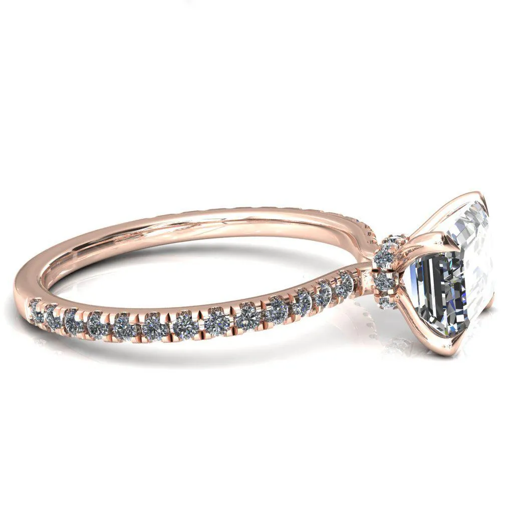 Alayna Emerald Moissanite East-West 4 Claw Prong 3/4 Micro Pave Diamond Accent Ring Engagement Ring
