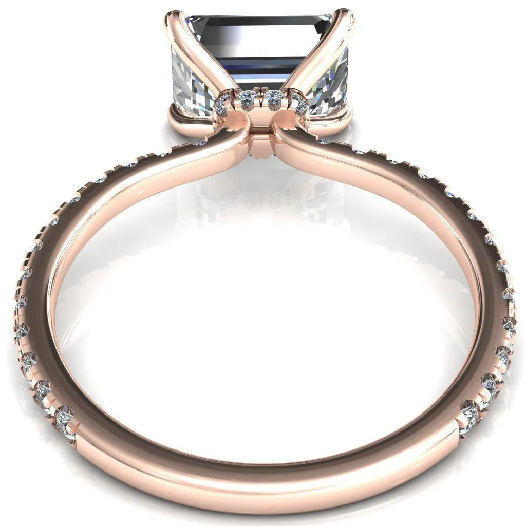 Alayna Emerald Moissanite East-West 4 Claw Prong 3/4 Micro Pave Diamond Accent Ring Engagement Ring