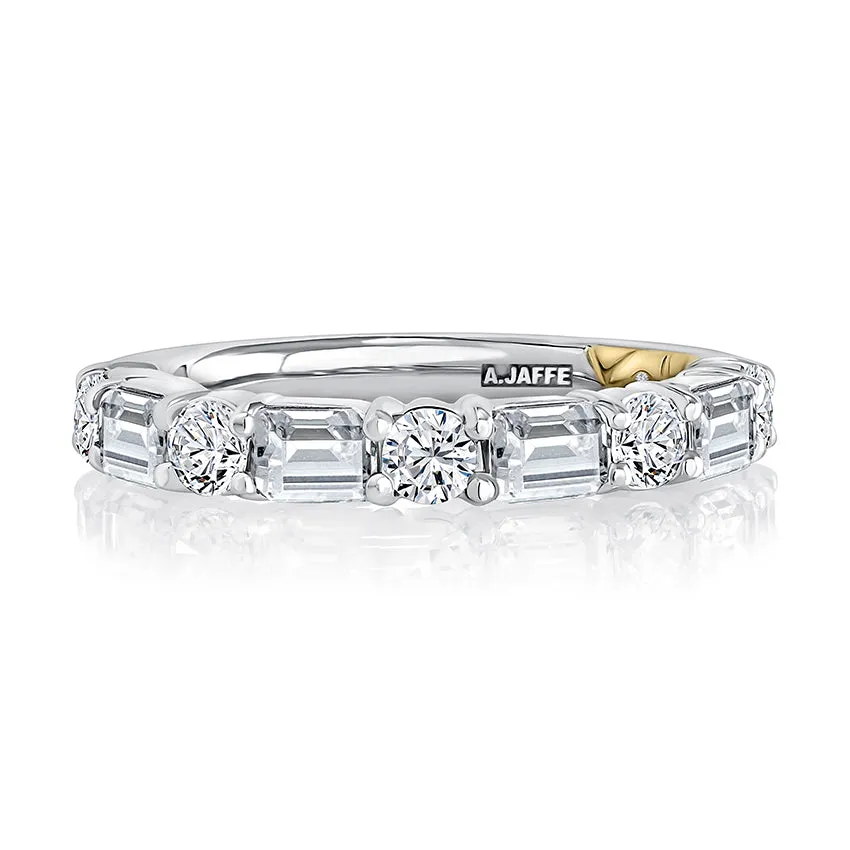 Alternating Emerald and Round Diamond Wedding Band
