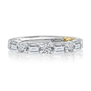 Alternating Emerald and Round Diamond Wedding Band