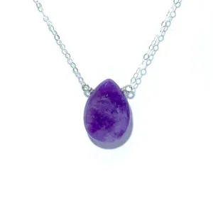 Amethyst Teardrop Sterling Silver .925 Chain Necklace