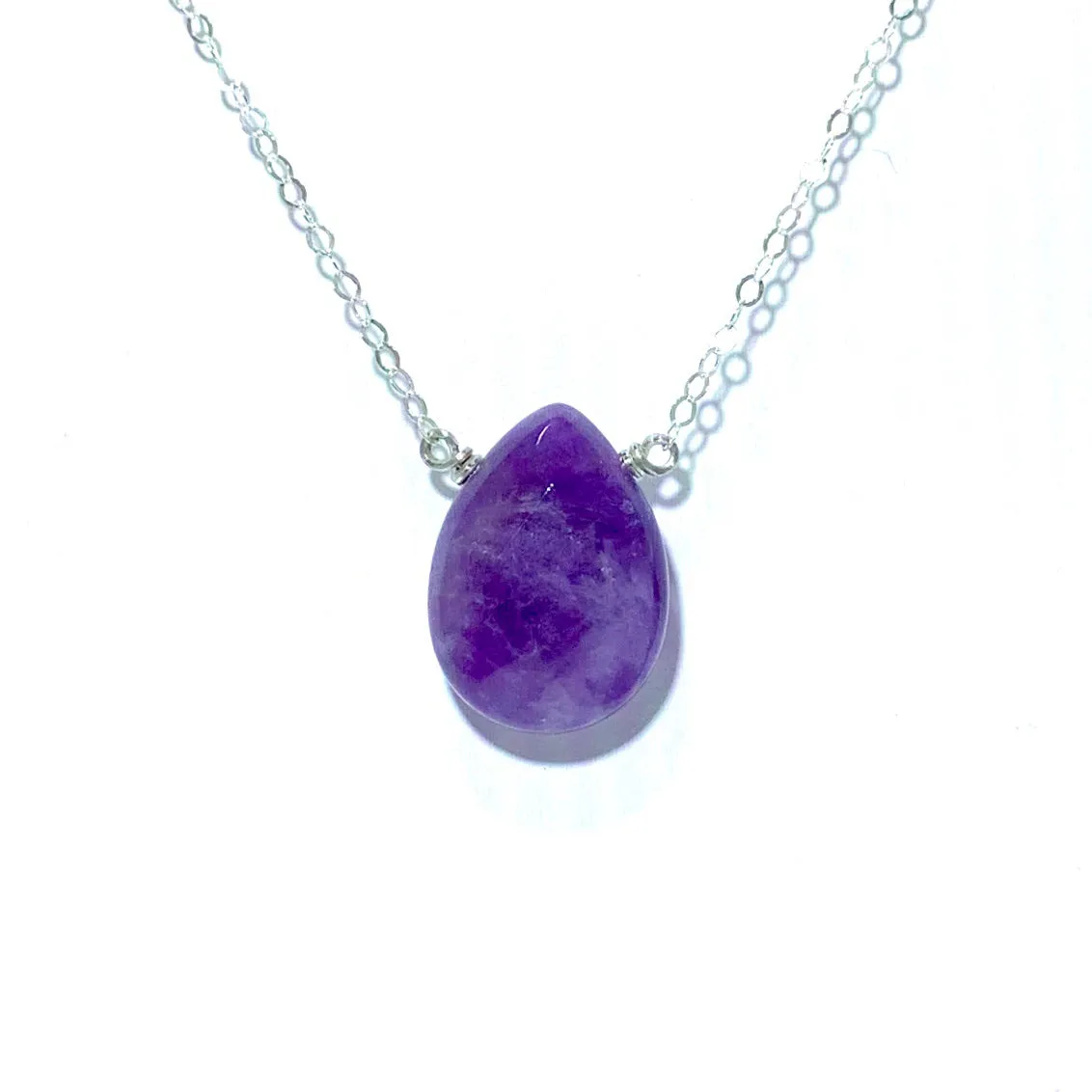 Amethyst Teardrop Sterling Silver .925 Chain Necklace