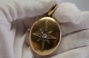 ANTIQUE 15CT GOLD LOCKET WITH OLD MINE AND ROSE CUT DIAMONDS