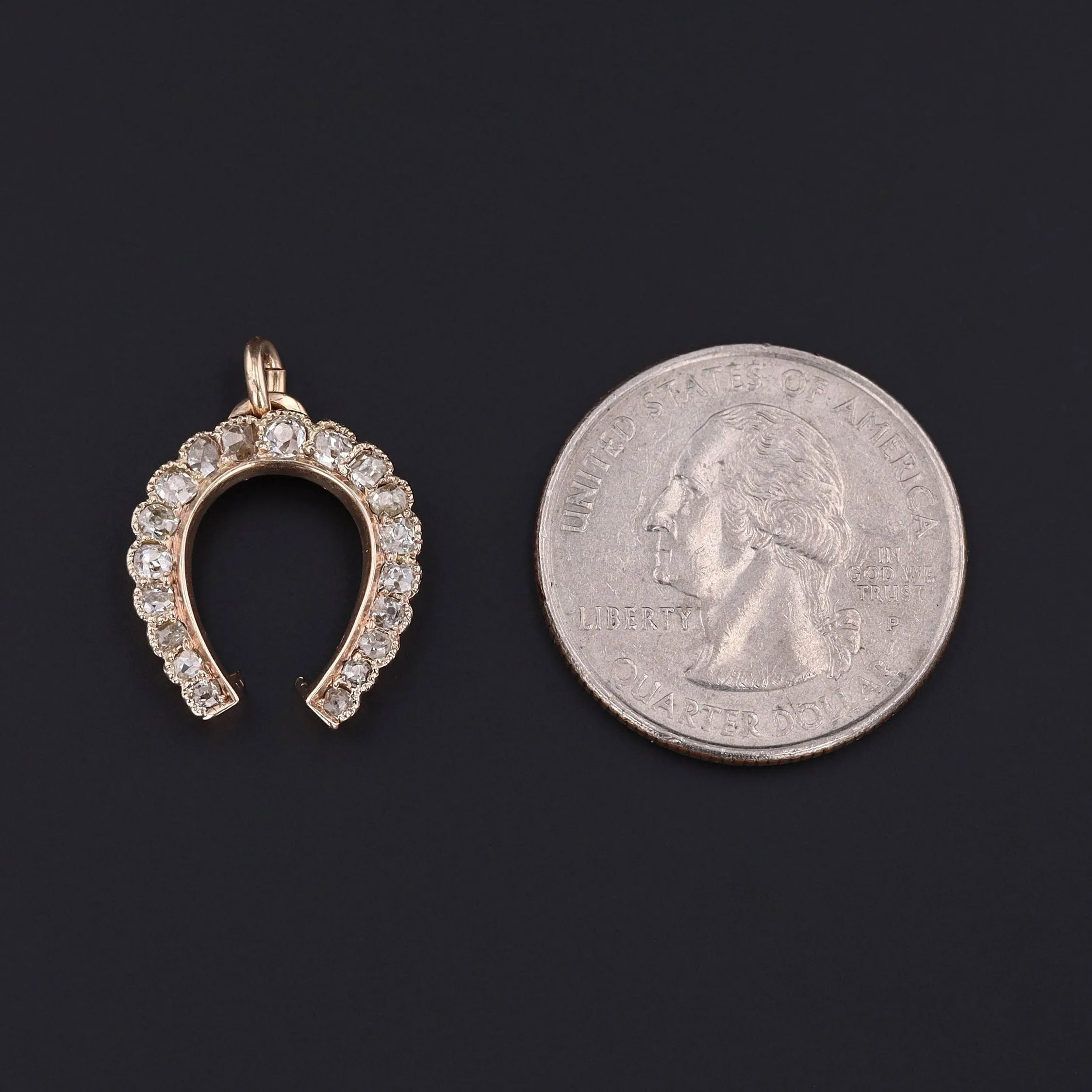 Antique Diamond Horseshoe Pendant of 14k Gold