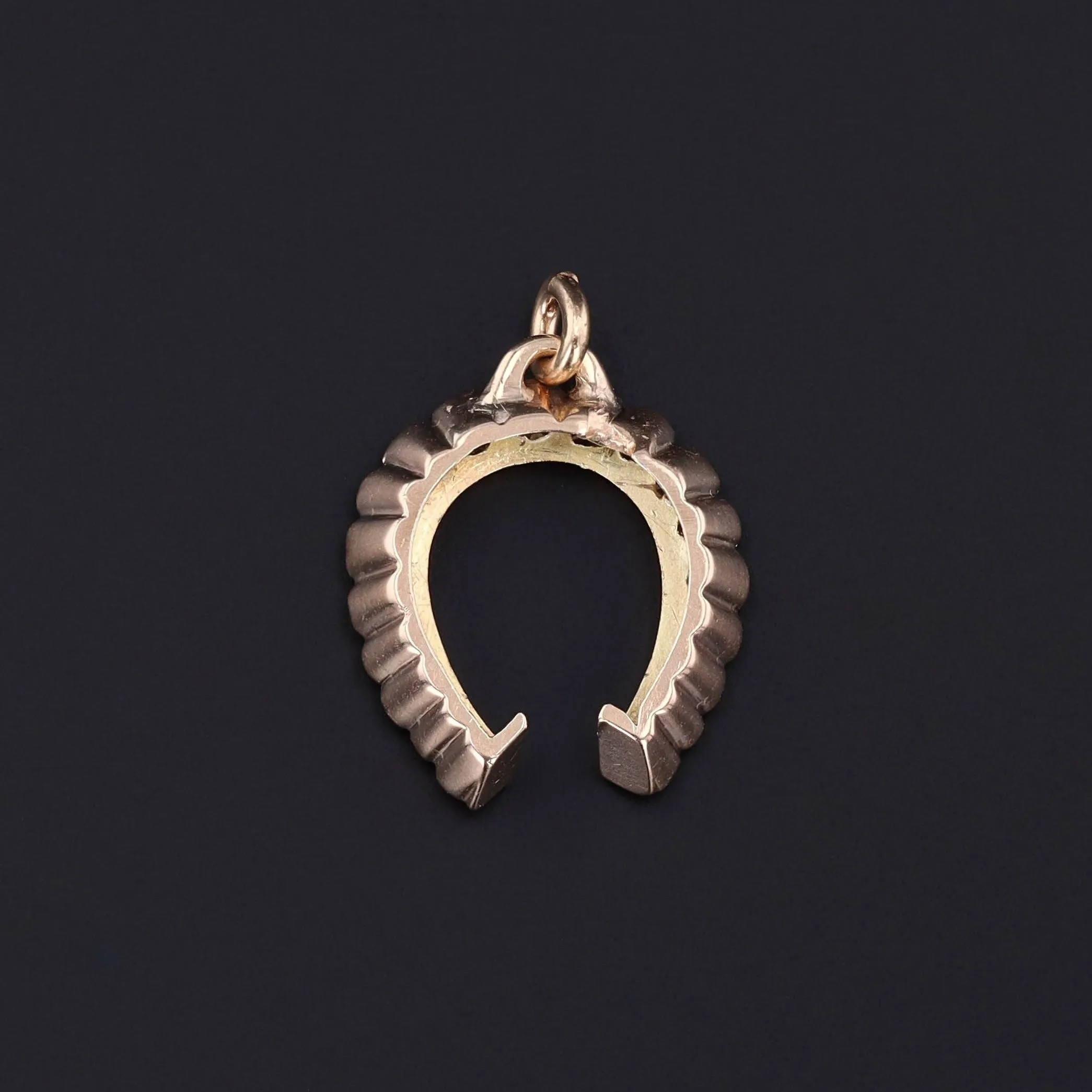 Antique Diamond Horseshoe Pendant of 14k Gold