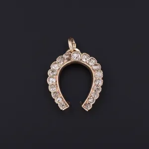 Antique Diamond Horseshoe Pendant of 14k Gold