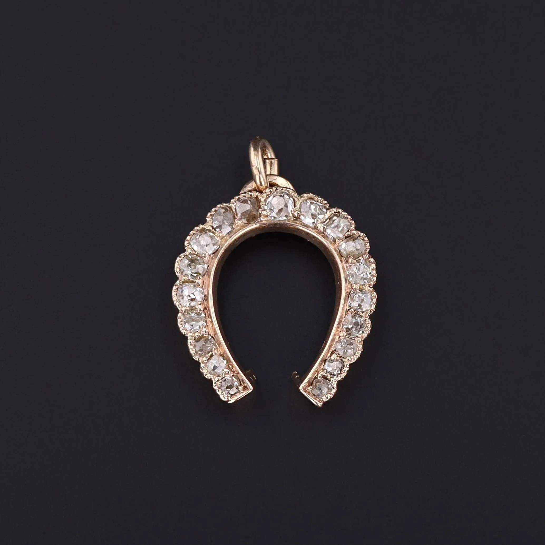 Antique Diamond Horseshoe Pendant of 14k Gold