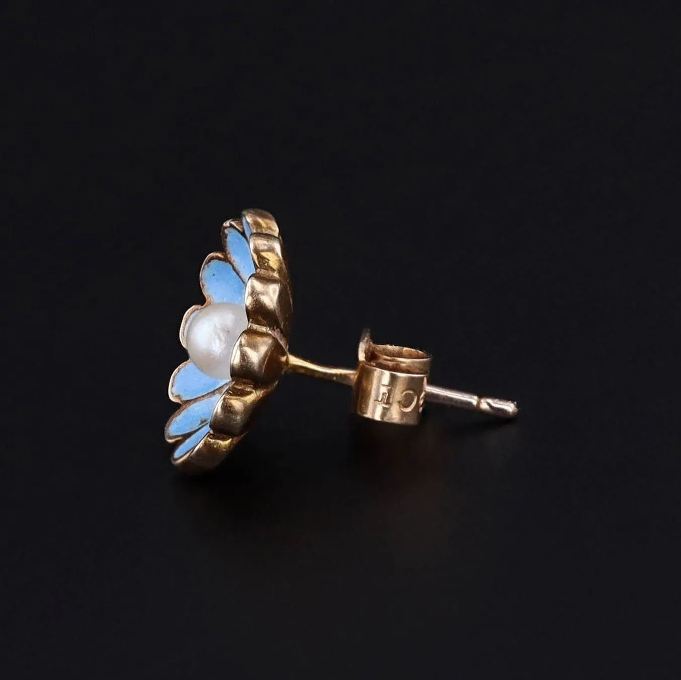 Antique Enamel Flower Single Stud Earring 9ct Gold
