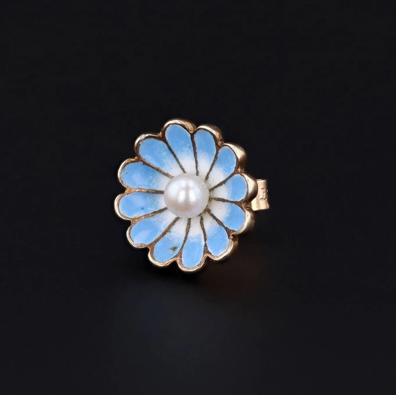 Antique Enamel Flower Single Stud Earring 9ct Gold