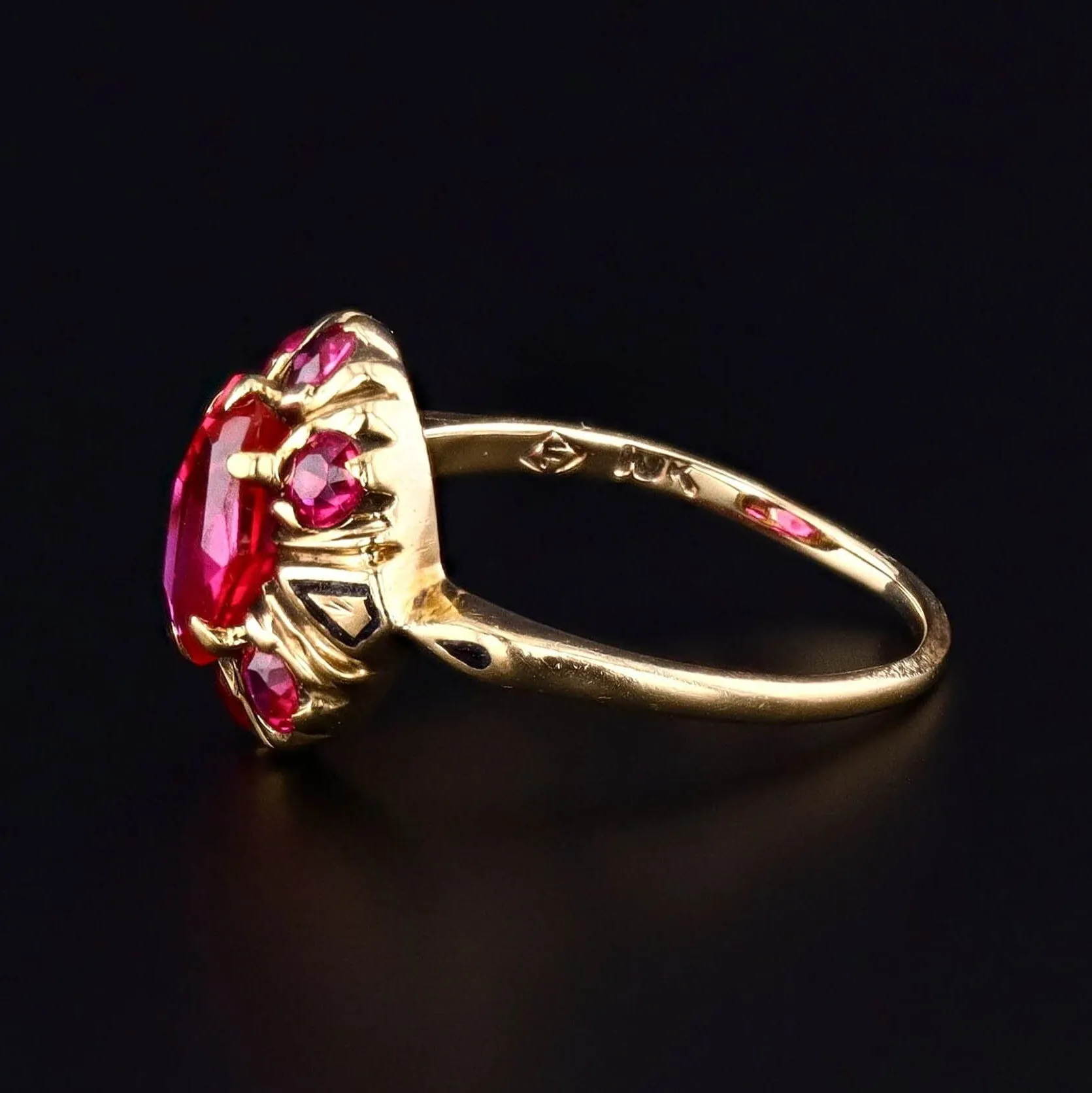 Antique Synthetic Ruby Ring of 10k Gold