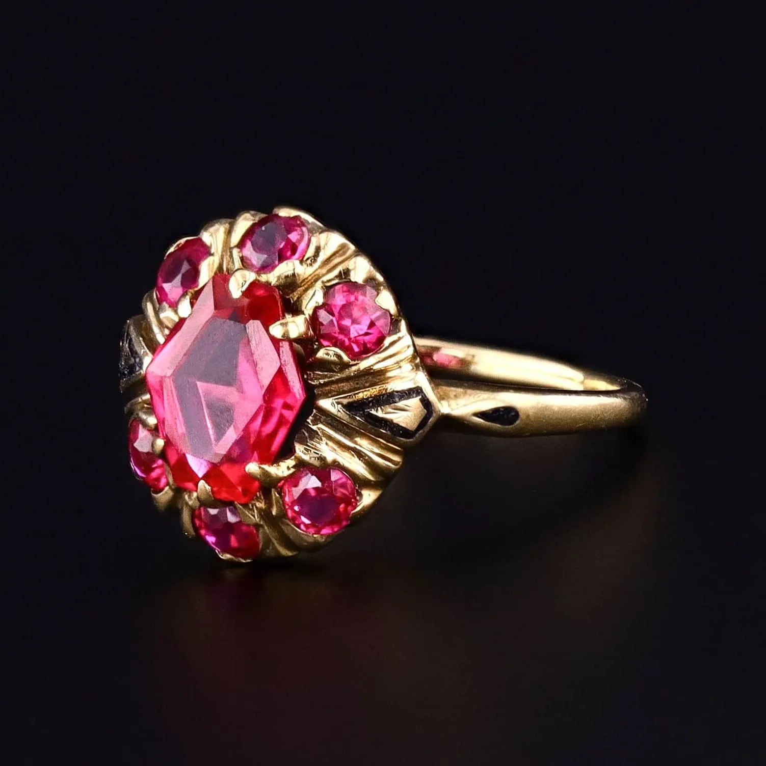 Antique Synthetic Ruby Ring of 10k Gold