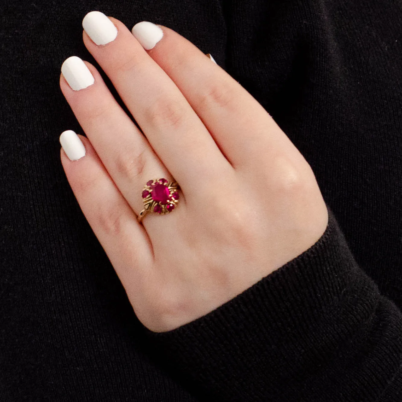 Antique Synthetic Ruby Ring of 10k Gold