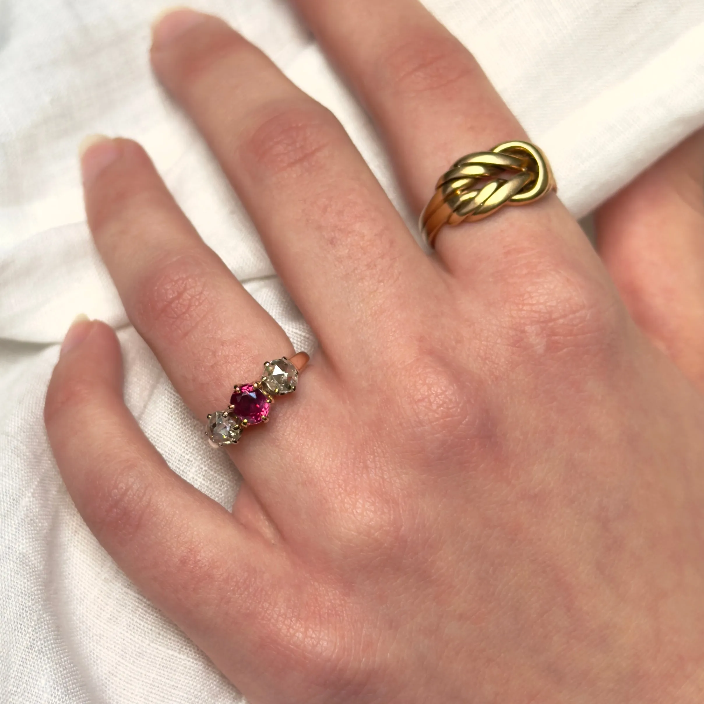 Antique Victorian 14k Ruby & Rose-Cut Diamond Ring