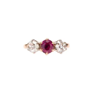 Antique Victorian 14k Ruby & Rose-Cut Diamond Ring