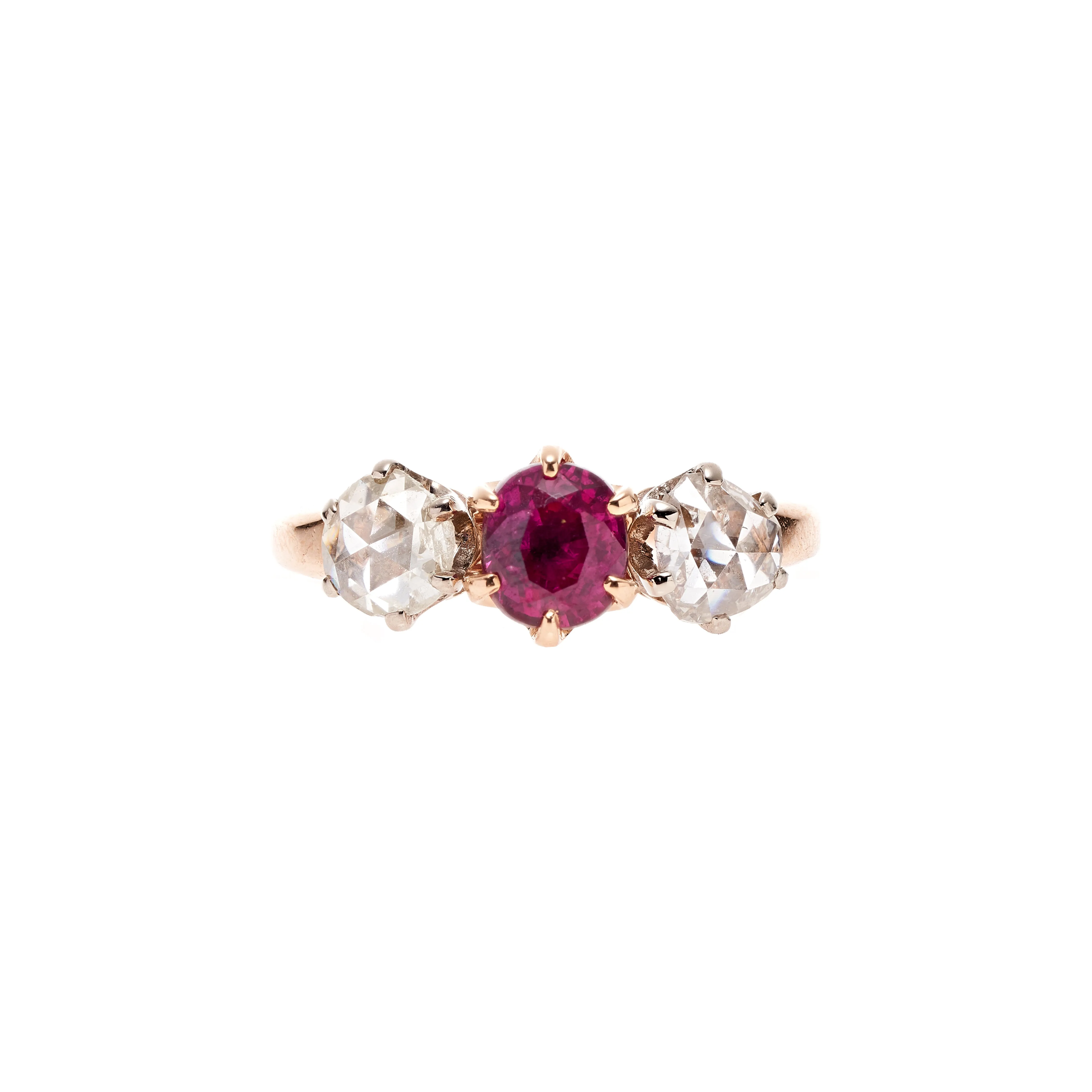 Antique Victorian 14k Ruby & Rose-Cut Diamond Ring