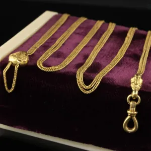 Antique Victorian 18K Yellow Gold Lariat Chain Necklace - 49 Inches