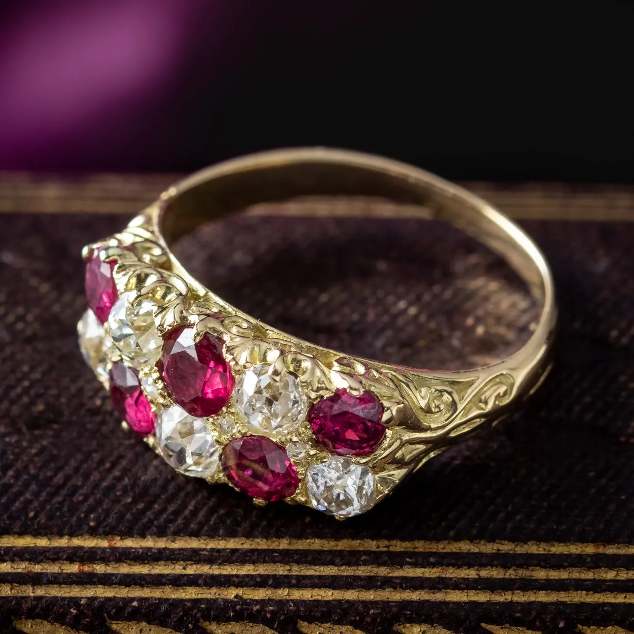 Antique Victorian Ruby Diamond Checkerboard Ring 0.68ct Ruby