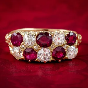Antique Victorian Ruby Diamond Checkerboard Ring 0.68ct Ruby