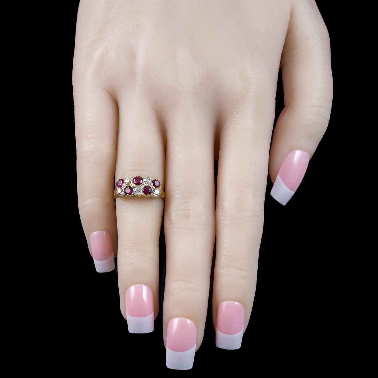 Antique Victorian Ruby Diamond Checkerboard Ring 0.68ct Ruby