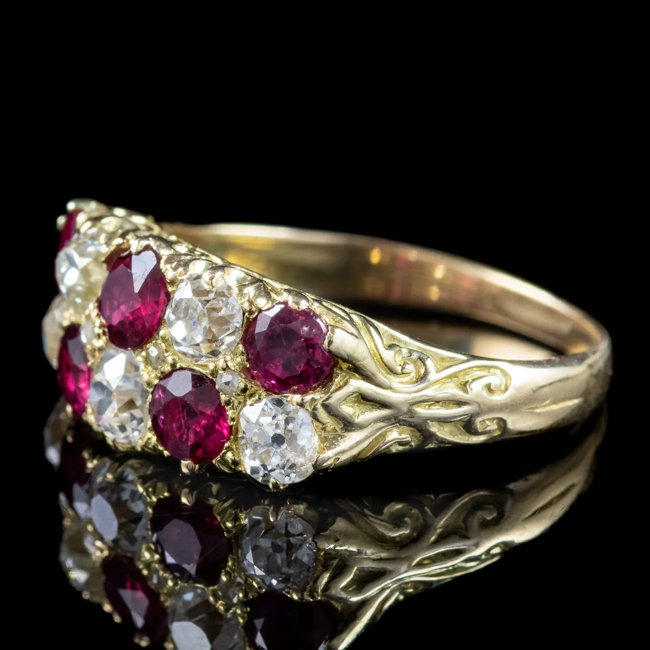 Antique Victorian Ruby Diamond Checkerboard Ring 0.68ct Ruby