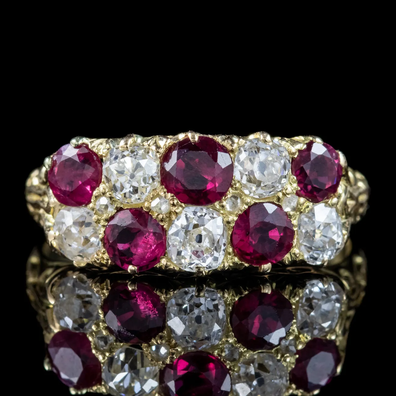 Antique Victorian Ruby Diamond Checkerboard Ring 0.68ct Ruby