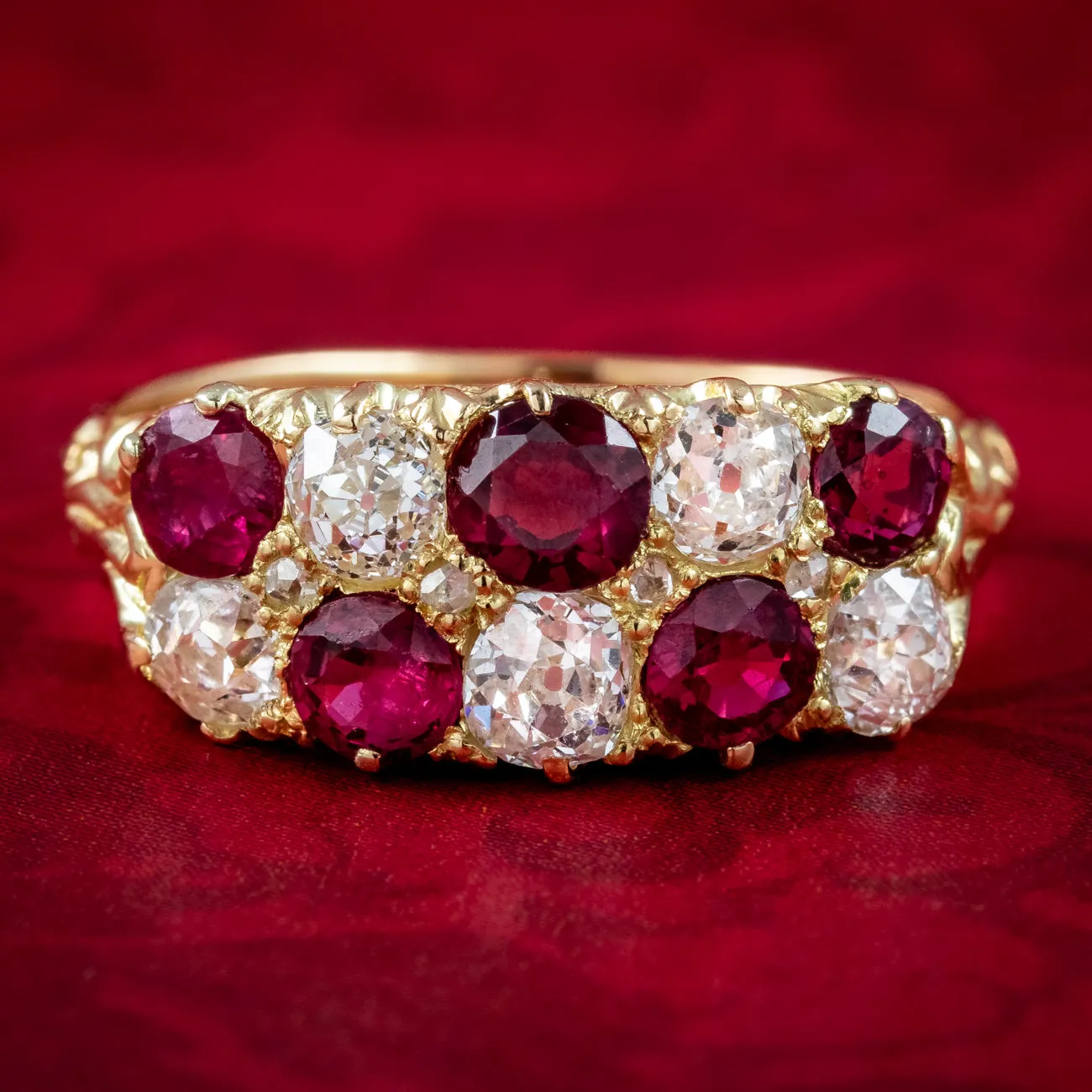 Antique Victorian Ruby Diamond Checkerboard Ring 0.68ct Ruby
