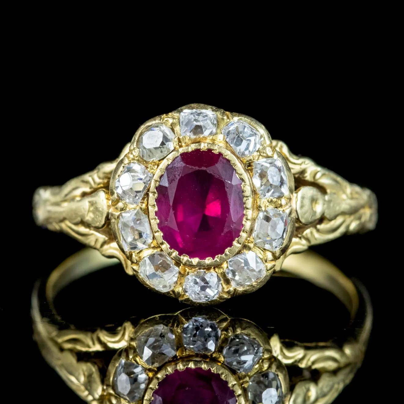 Antique Victorian Ruby Diamond Cluster Ring 0.60ct Burmese Ruby With Cert