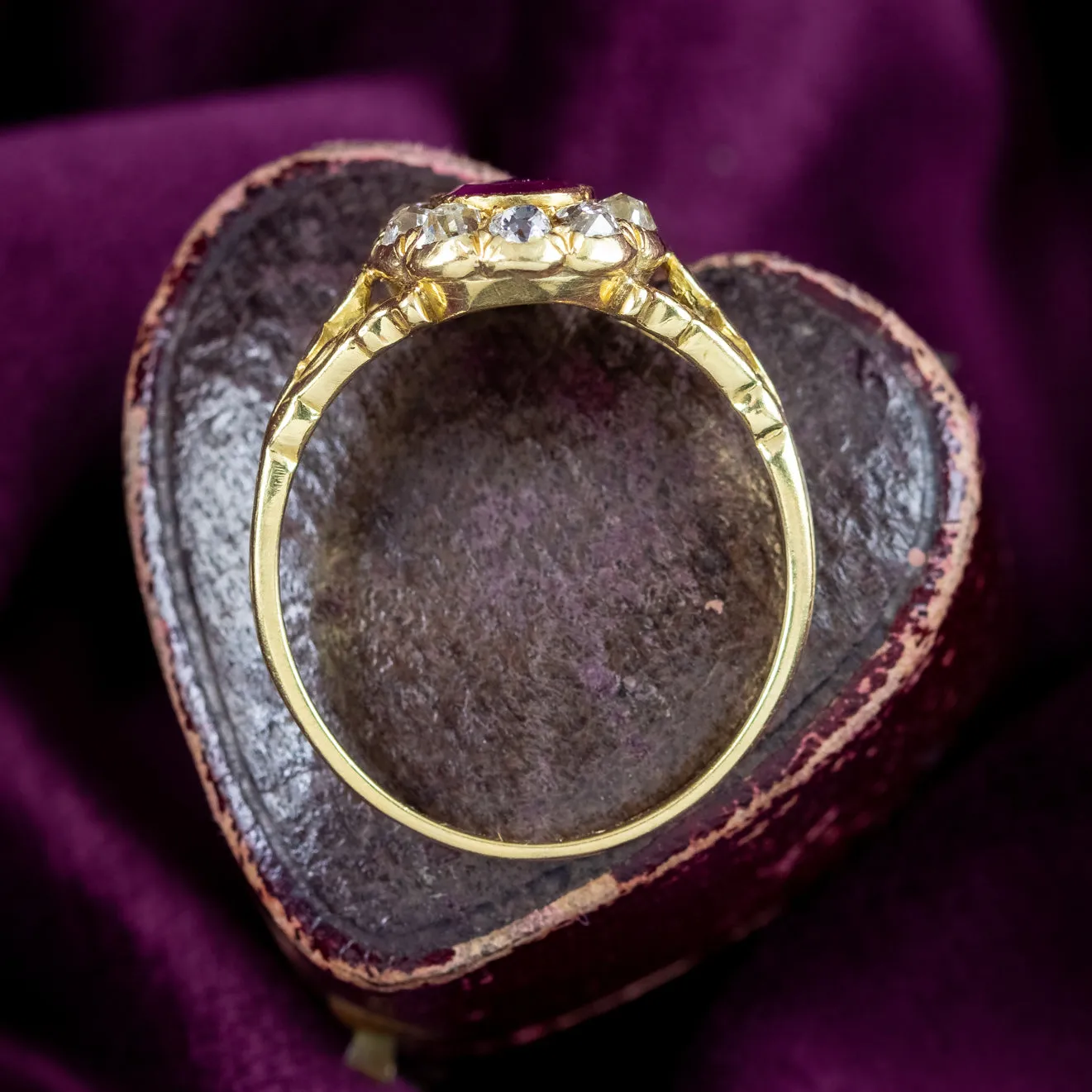Antique Victorian Ruby Diamond Cluster Ring 0.60ct Burmese Ruby With Cert
