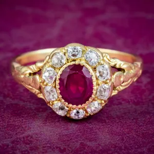 Antique Victorian Ruby Diamond Cluster Ring 0.60ct Burmese Ruby With Cert