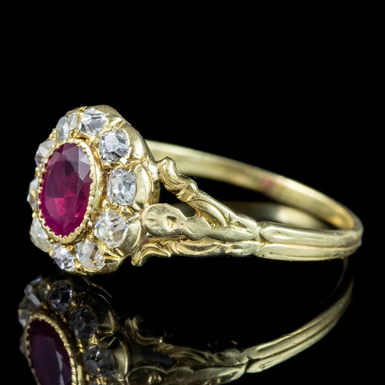 Antique Victorian Ruby Diamond Cluster Ring 0.60ct Burmese Ruby With Cert