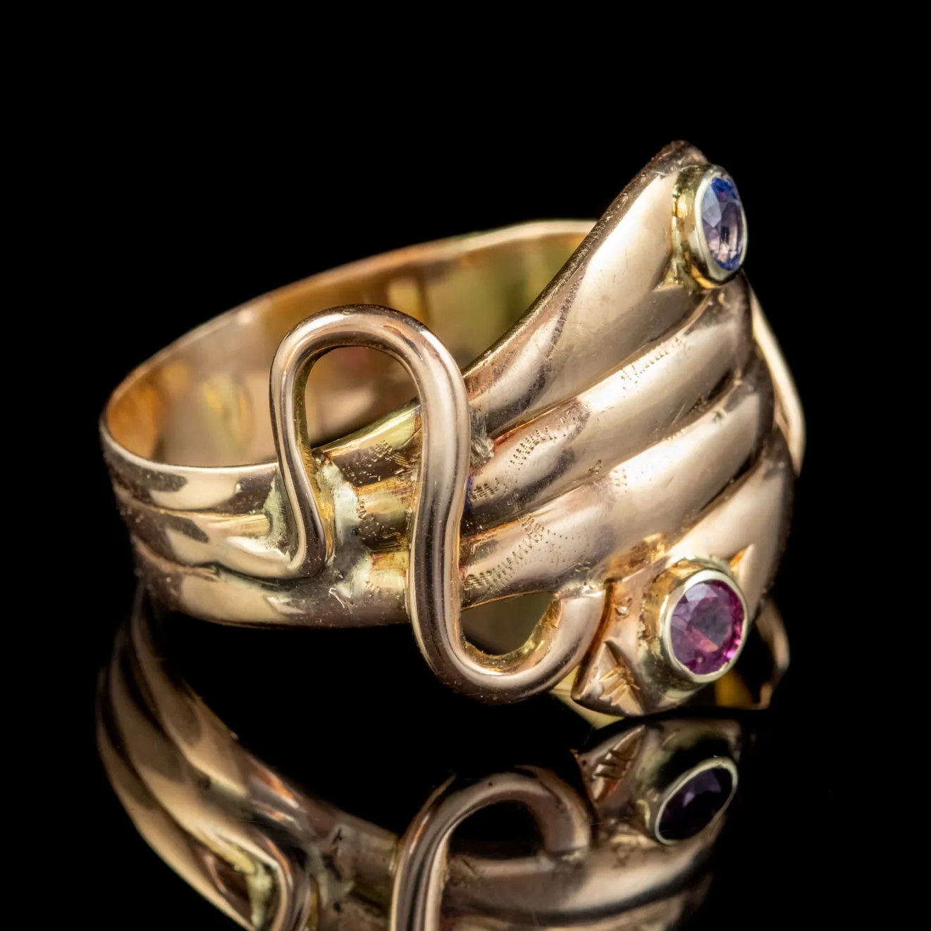 ANTIQUE VICTORIAN SAPPHIRE RUBY SNAKE RING 18CT GOLD CIRCA 1880