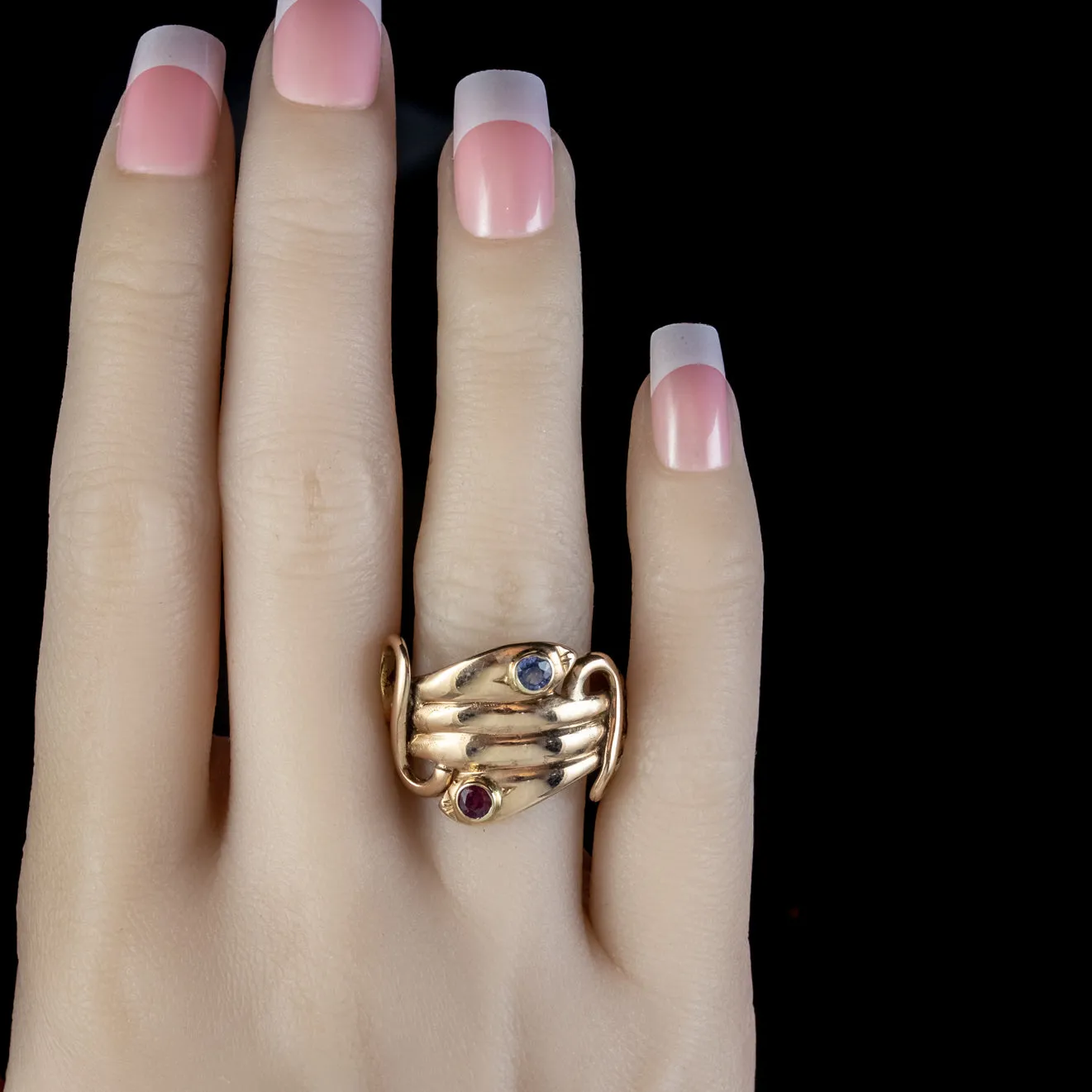 ANTIQUE VICTORIAN SAPPHIRE RUBY SNAKE RING 18CT GOLD CIRCA 1880
