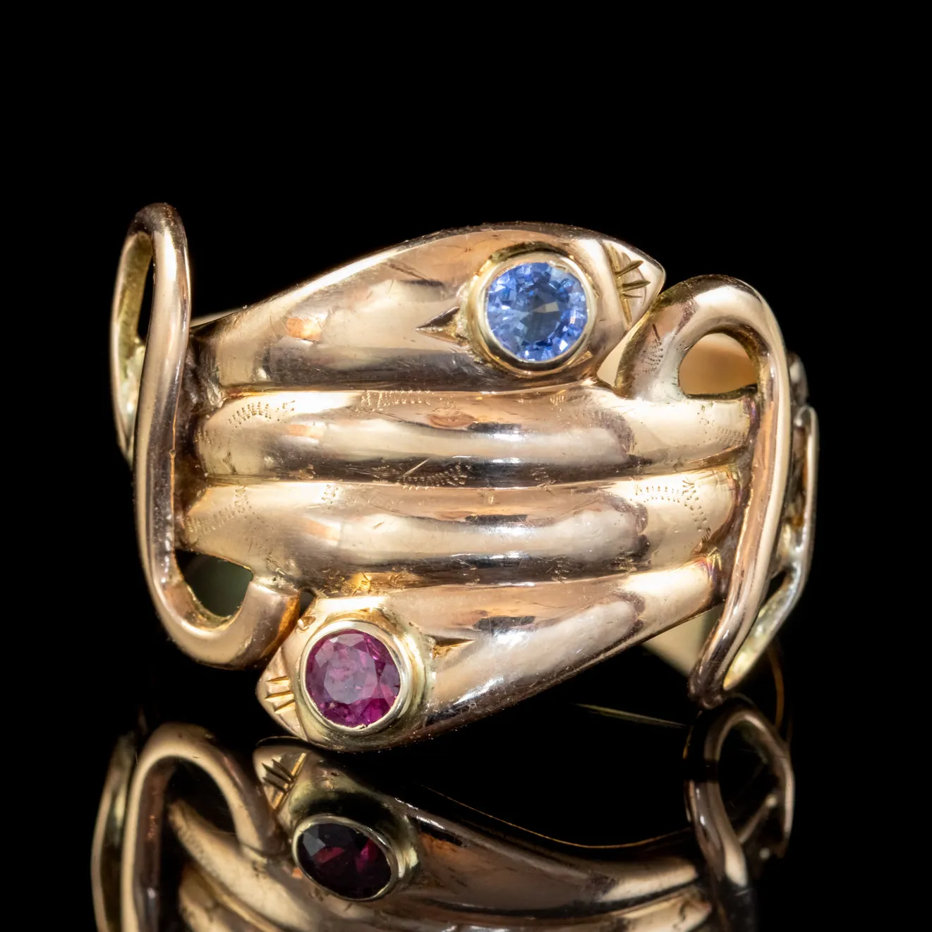 ANTIQUE VICTORIAN SAPPHIRE RUBY SNAKE RING 18CT GOLD CIRCA 1880