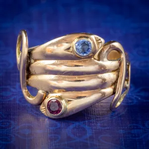 ANTIQUE VICTORIAN SAPPHIRE RUBY SNAKE RING 18CT GOLD CIRCA 1880