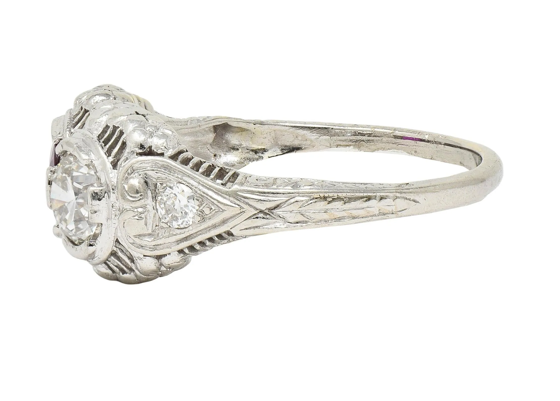 Art Deco 1.10 CTW No Heat Ruby Diamond 18 Karat White Gold Vintage Toi-Et-Moi Ring GIA