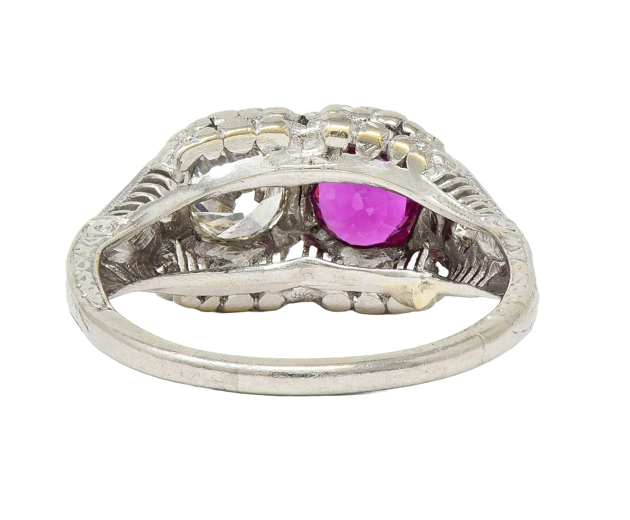 Art Deco 1.10 CTW No Heat Ruby Diamond 18 Karat White Gold Vintage Toi-Et-Moi Ring GIA