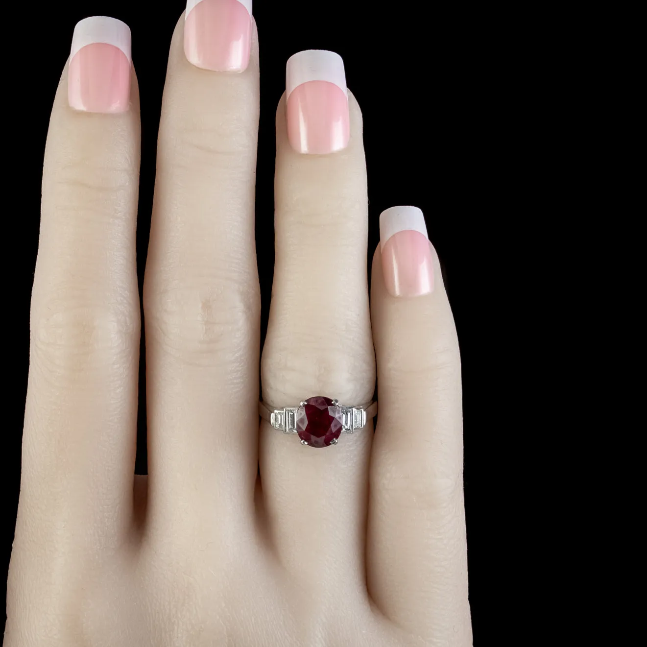 Art Deco French Burmese Ruby Diamond Ring 2.40ct Ruby With Cert
