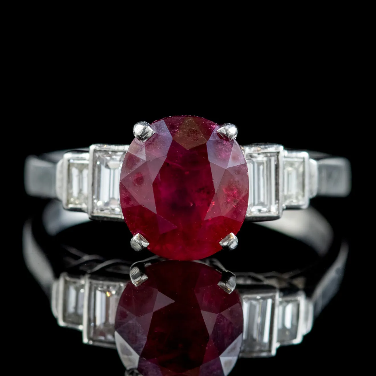 Art Deco French Burmese Ruby Diamond Ring 2.40ct Ruby With Cert
