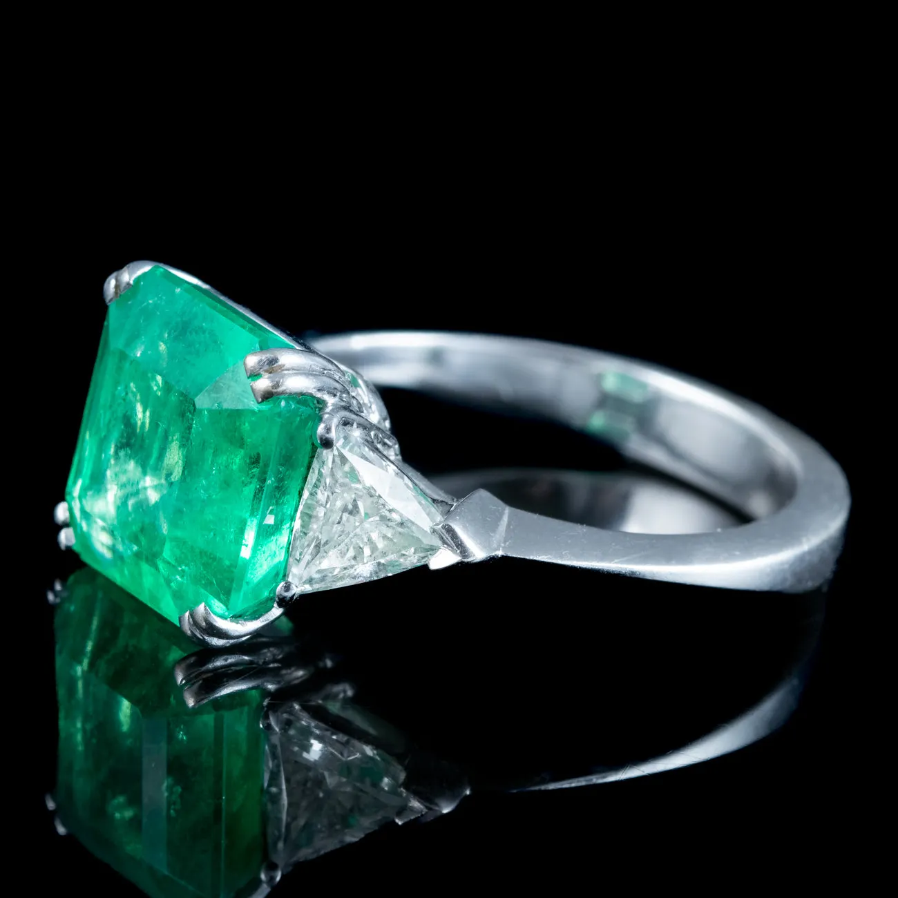Art Deco Style Emerald Diamond Trilogy Ring 3.5ct Emerald